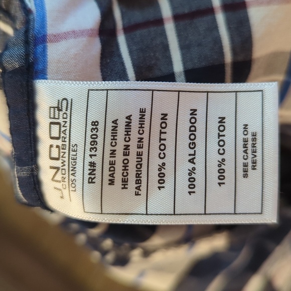 JNCO plaid button-down cotton shirt blue white zipper pockets skater, men's M - Picture 6 of 7